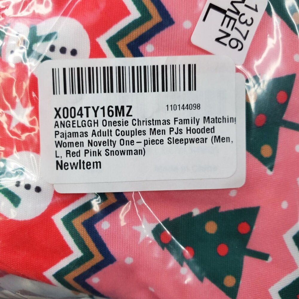 Mens Christmas Hooded Onesie Pajamas Size Large Red Pink Snowman Pattern - Picture 3 of 5